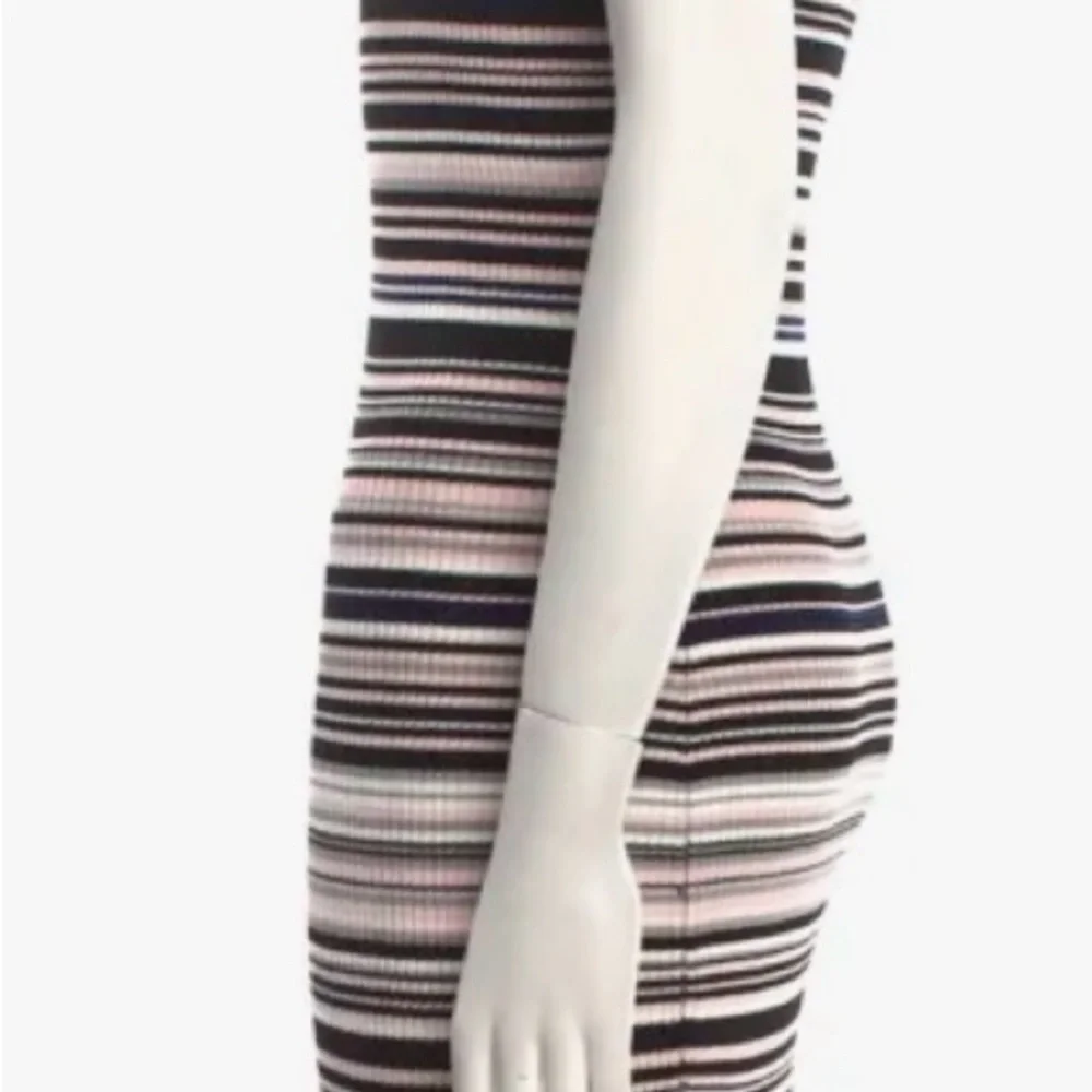 Milly Black Pink White Striped Ribbed Ruffle Hem Midi Dress - Picture 3 of 9